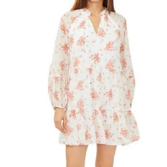 Vince Camuto Tiered Mini dress XXL floral white lined flowy long sleeve - Picture 4 of 13